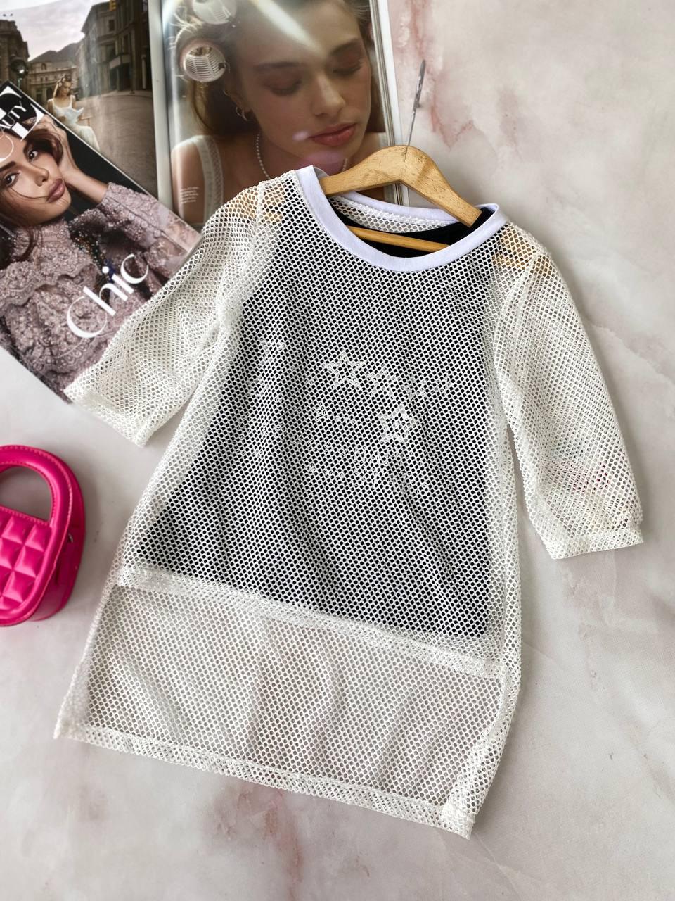 Нарядний костюм для дівчинки туніка в сіточку та майка F&Y, Чёрный, Девочка, Лето, 3/4 года, фото 1