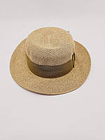 Женская шляпа канотье с красивой лентой 55-57 Бежевый с оливковым S328-11376