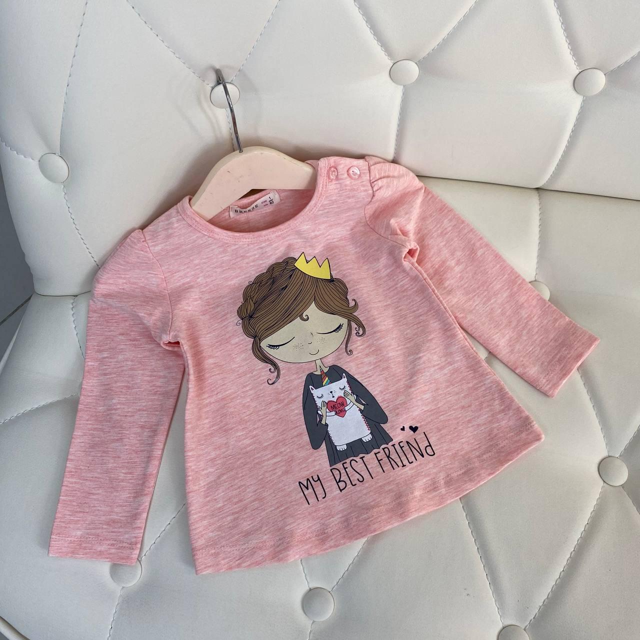 Модна кофта реглан для дівчинки з принцесою Рожева 16446, Breeze, Рожевий, Для дівчаток, Весна Осінь, 80, фото 1