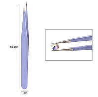Пинцет прямой острый для маникюра (15 мм) для захвата страз, стикеров, бусинок и других мелких деталей Фиолетовый А-3