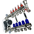 Колектор теплої підлоги "КР" Чехія 5 контури в зборі з насосом, фото 3