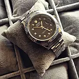 Жіночий наручний годинник Rolex срібло з чорним циферблатом, фото 2