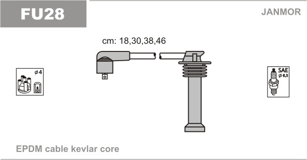Дроти запалювання JanMor FU28 для FORD COUGAR 2,0 16V двиг. EDBA, EDBB, EDBC, EDBD, MAZDA, 121 1,25 двиг. DHF, DHG, TRIBUTE 2,0,, фото 1