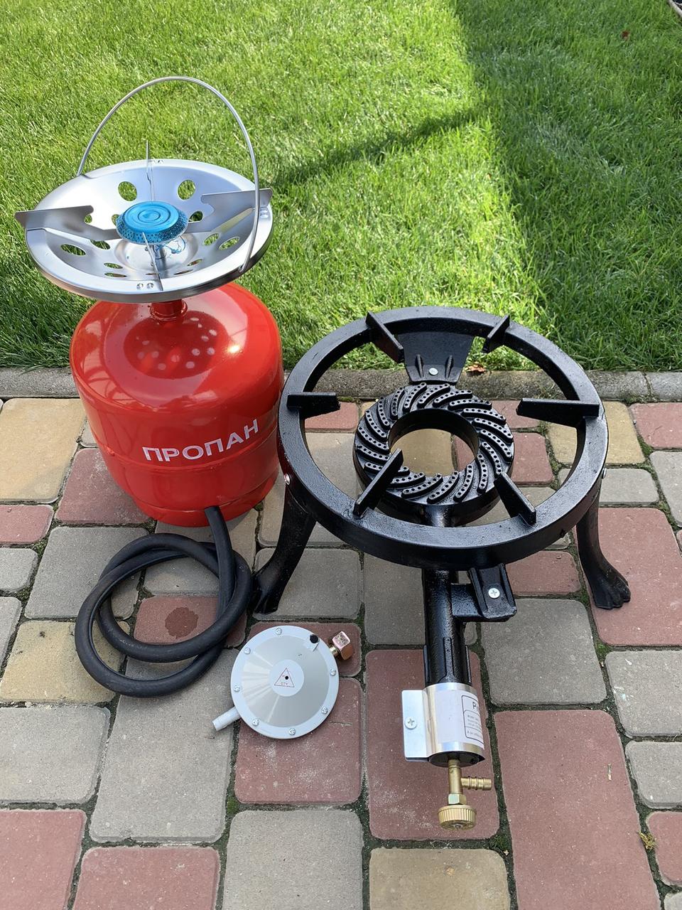 Комплект газовий кемпінговий балон intertool 8л газовий таганок плита MSA GB-23 чавунна (7кВт), фото 1