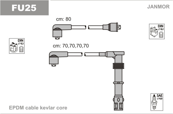 Дроти запалювання JanMor FU25 для FORD ESCORT 2,0 двиг. EECU, SIERRA 2,0 двиг. N5B, 2,0 16V двиг. N5C, N5D, фото 1