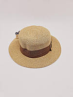 Жіночий капелюх канотьє з красивою стрічкою 55-57 Бежевий з кавовим S328-11373