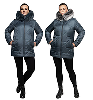 Зимова жіноча куртка пуховик із натуральним хутром розміри 48-62