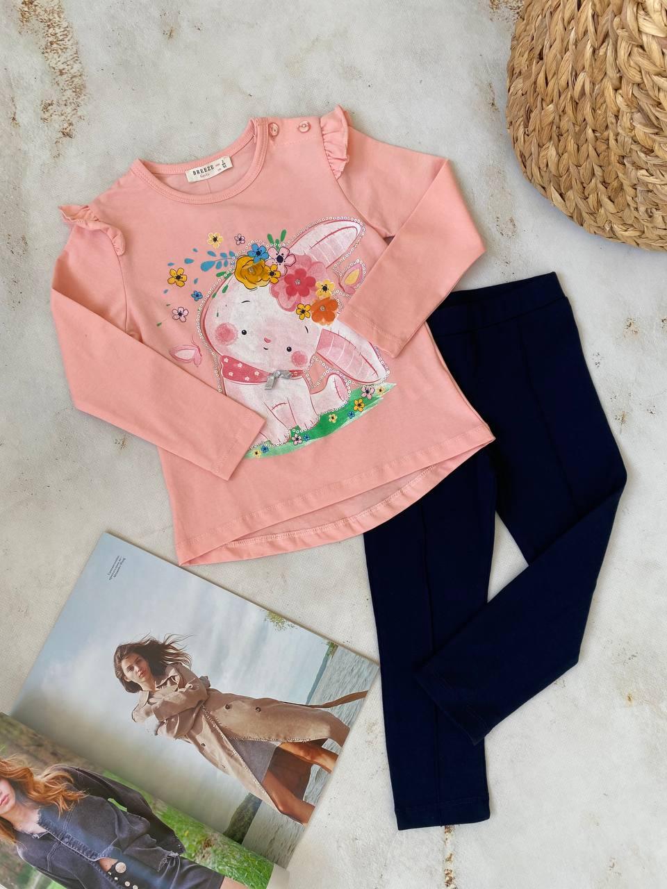 Стильний костюм для дівчинки з зайчиком 13299 Breeze, Светло-Розовый, д, Весна Осінь, 92 см, фото 1