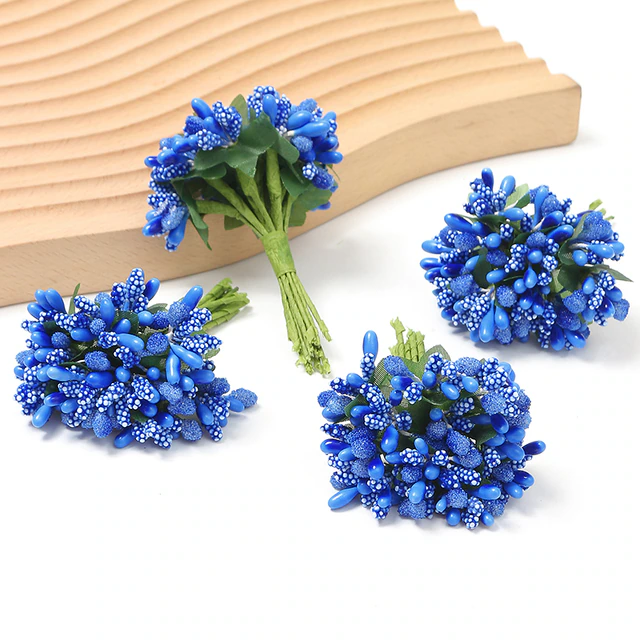 Тичинки Незабудка на дроті з листочками букетик колір Синій