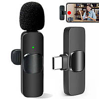 Микрофон петличный беспроводной K8 для смартфона с Type-C / Микрофон петличка на одежду / Микрофон с прищепкой