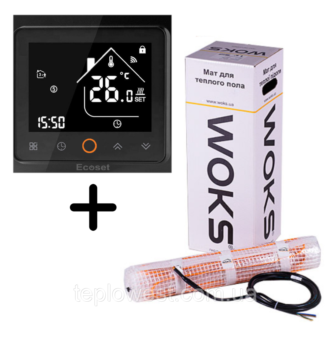 Нагрівальний мат Woks Mat 160 640 Вт (4,00 м2) з терморегулятором Ecoset PWT 002 Wi-Fi