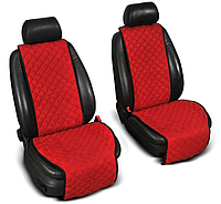 Накидки сидений на флисе " Алькантара" красные ,широкие, на передние сиденья "PREMIUM"