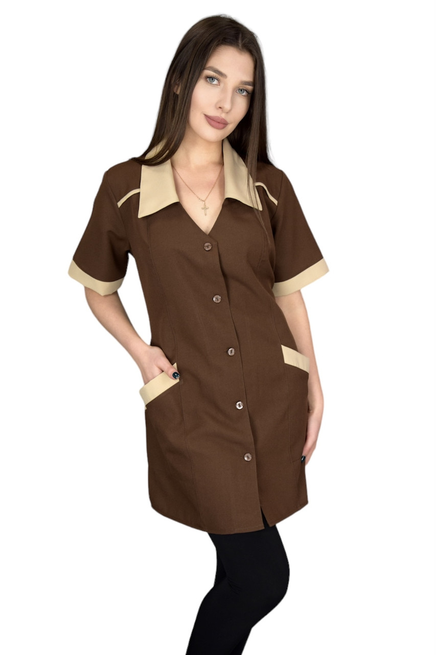 Жіночий халат для гірської «Стейсі» коричнево-бежевий на ґудзиках, фото 1