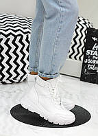 Кожаные белые женские ботинки,белые кожаные женские зимние ботинки,ботинки зимние,Ботинки осень-весна