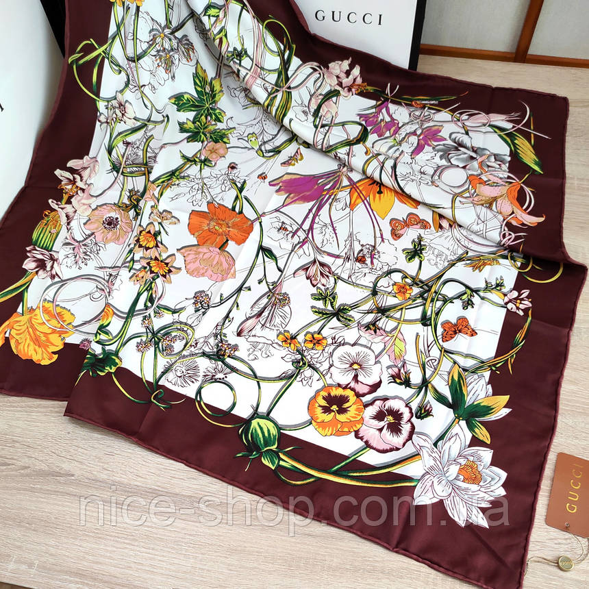 Хустка Gucci шовкова з ручною підшивкою, фото 1