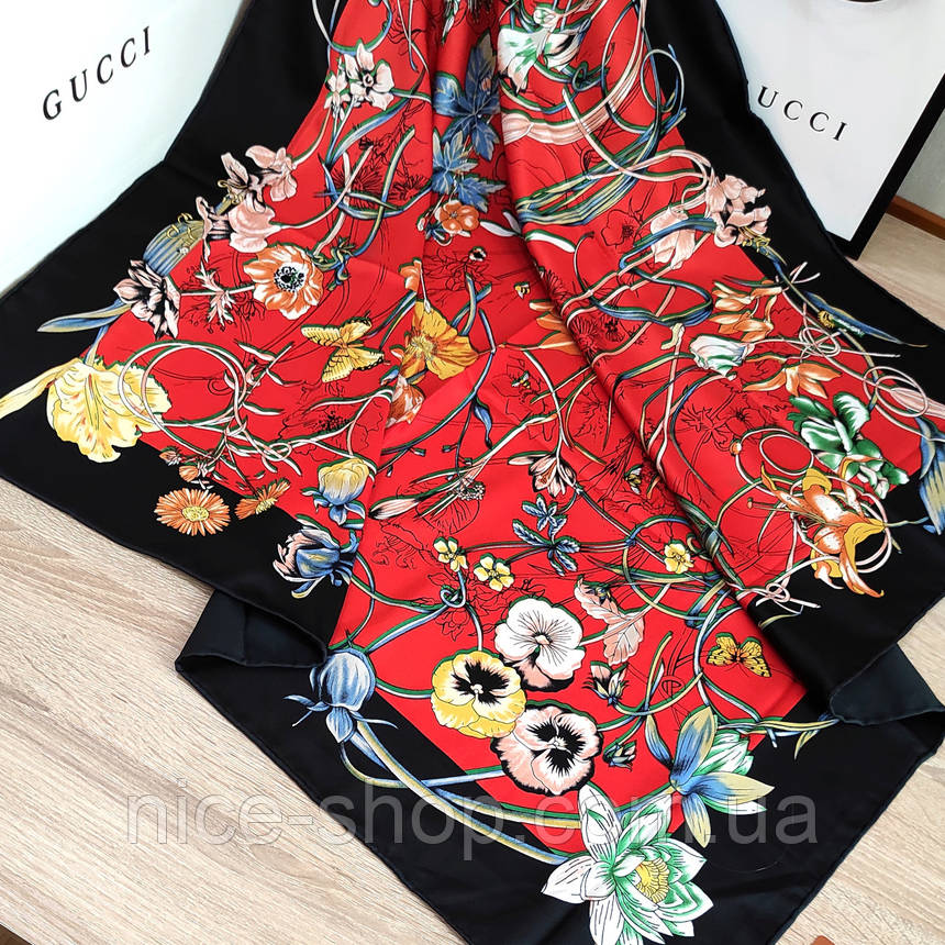 Хустка Gucci шовкова з ручною підшивкою, фото 1
