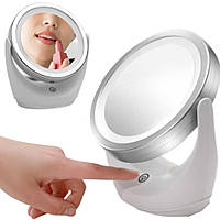 Зеркало для макияжа с LED подсветкой и USB, LAMP, Белое / Настольное круглое зеркало с вращением на 360°