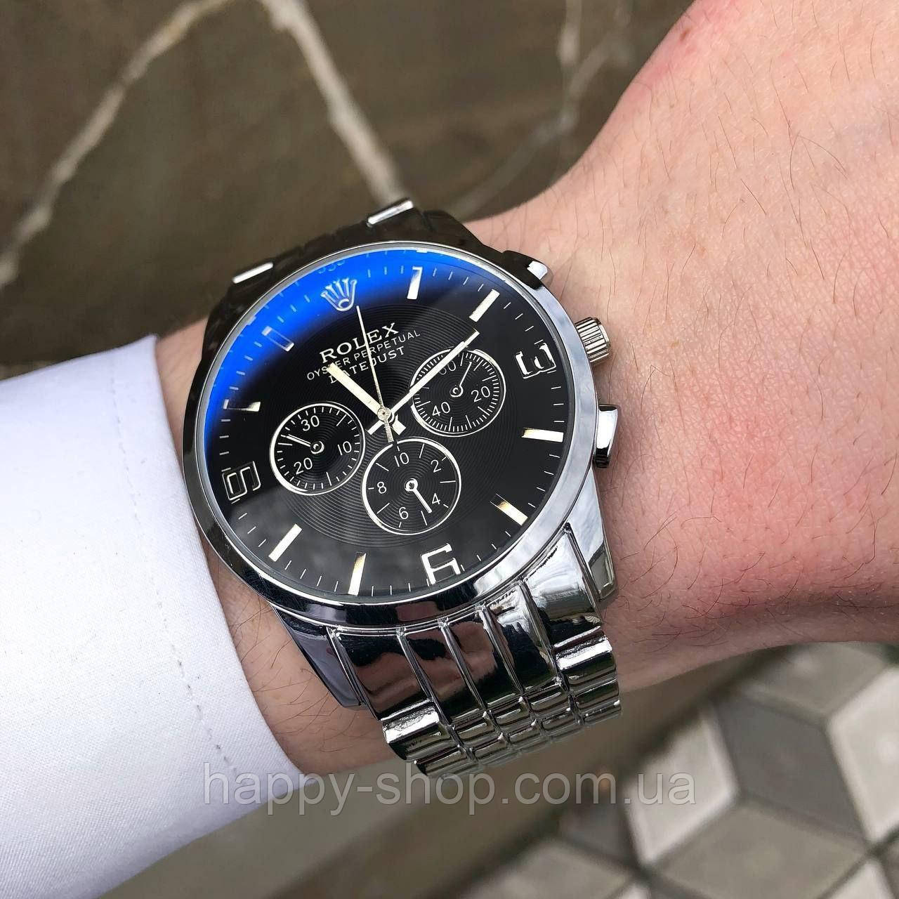 Чоловічий наручний стильний молодіжний годинник на руку на металевому ремінці Ролекс