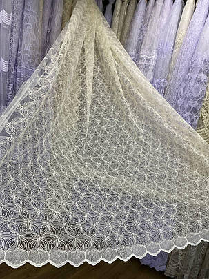 Тюль фатін вишивка + корд2,8 золото, фото 1
