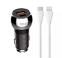 Автомобильное зарядное устройство LDNIO C1 USB, USB-C (36 W) PD QC3.0 Black + кабель USB-C - Lightning (C1)