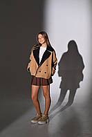Шикарная женская комбинированная курточка на пуговках. Размеры:42,44,46,48. Цвета5 Темный беж