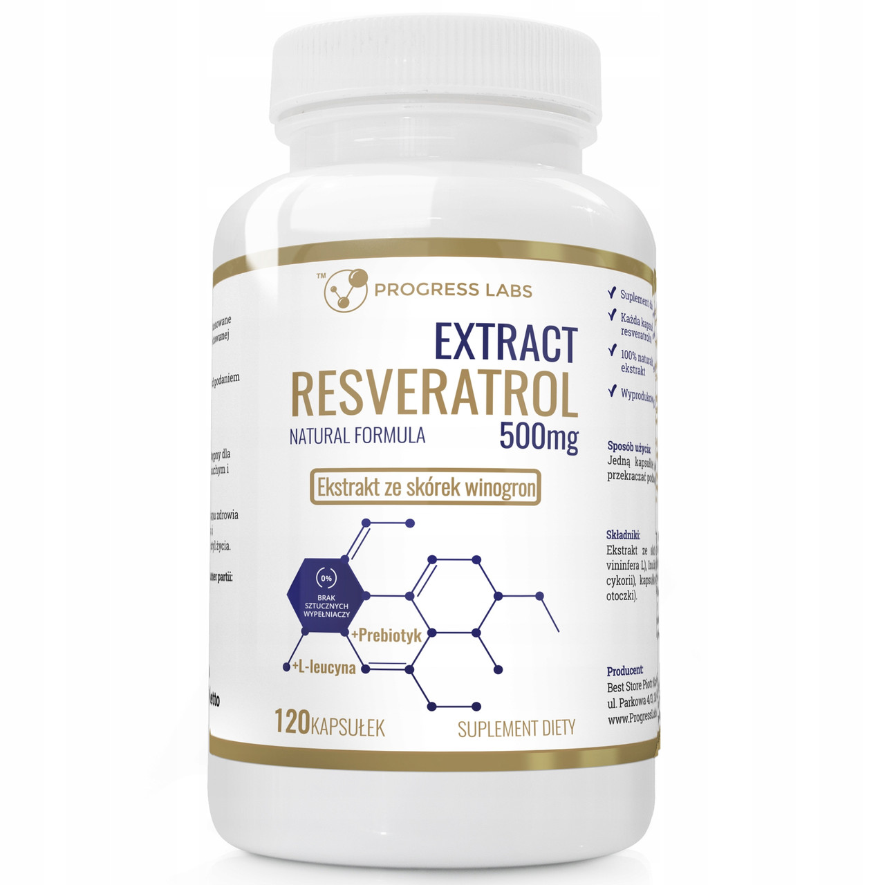 Ресвератрол Progress Labs Resveratrol Extract 500 mg 120 caps PRP - фото 1 - id-p1932769481