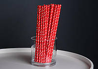 Трубочка коктейльная бумажная, "Белый горошек", красная, Ø 6 мм, 20 см, 25 шт