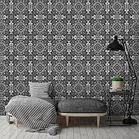 Флизелиновые фотообои с геометрическим рисунком 416x290 см Мозаика в черно-сером цвете с узорами