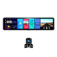 Дзеркало відеореєстратор RIAS DVR D60 12" 4G GPS Wi-Fi з двома камерами Android 8.1 Black (3_01142)