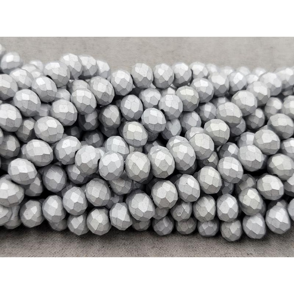 Бусини кришталеві (Рондель) 8х6 мм виріб 65-70 намистин сірий матовий непрозорий