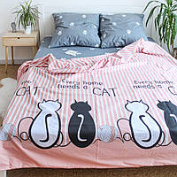 Двоспальна (Євро) постільна білизна KrisPol, бязь Lux 514802-3, Котяча ніжність