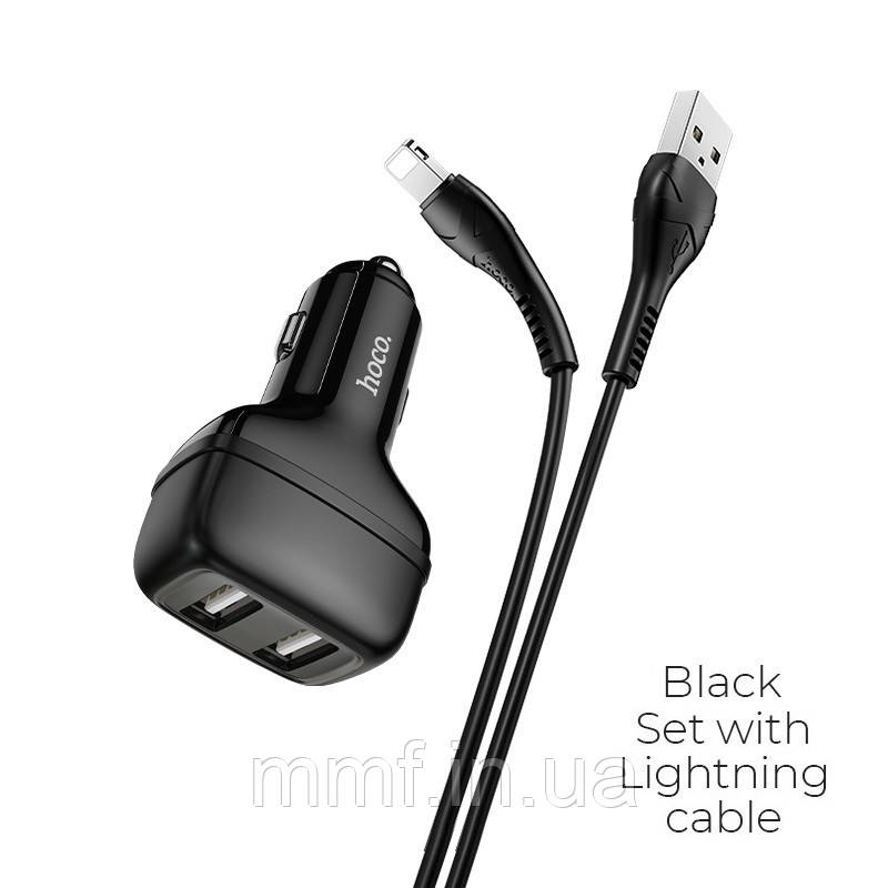 АЗП Hoco Z36 Leader dual port car charger set  Lightning / black
