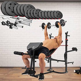 Набір для заняття спортом Hop-Sport Premium з дисками 4 грифами та лавкою HS-1065 PRO і партою Скотта