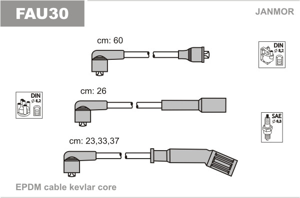 Дроти запалювання JanMor FAU30 для AUTOBIANCHI, Y10 1,3 I. E. GT двиг. 146A5.046, 156B.000, LANCIA, Y10 (156) 1,3 I. E. FIRE двиг., фото 1
