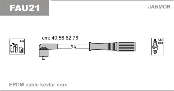 Дроти запалювання JanMor FAU21 для FIAT, BRAVA 1,4, 1,4 12 V двиг. 182 A5.000, 182 A3.000, MAREA 1,4 12V двиг. 182 A3.000, LANCIA,