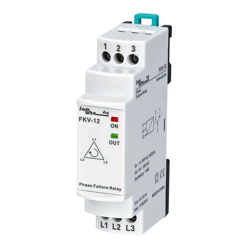 3x380V 5A Ненейтральне трифазне реле обриву фаз, асиметрія 40% [FKV-12] Samwha