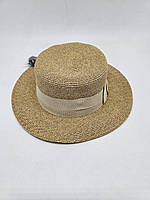Жіночий капелюх канотьє з красивою стрічкою 55-57 Бежевий з молоком S328-11374
