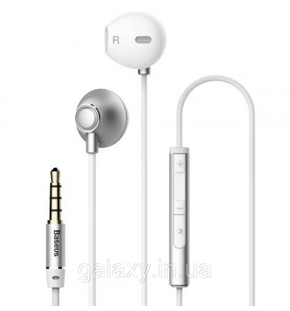 Навушники Baseus дротові з мікрофоном 3.5 мм mini-Jack гарнітура Encok H06 Silver