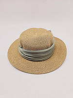 Жіночий капелюх канотьє з атласною стрічкою 55-57 Бежевий з оливковим S330-11372