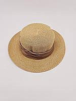 Жіночий капелюх канотьє з атласною стрічкою 55-57 Бежевий з кавовим S330-11370