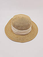 Жіночий капелюх канотьє з атласною стрічкою 55-57 Бежевий з молочним S330-11371