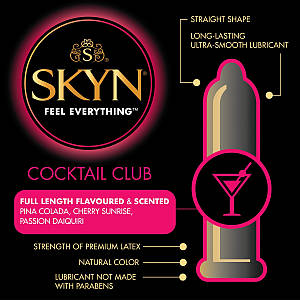 Презервативи Skyn Cocktail Club 3 шт. безлатексні для орального сексу смакові