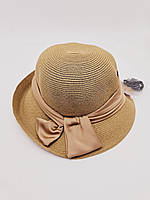 Жіночий бавовняний капелюх клош з бантом 55-57 Бежевий S633-11367