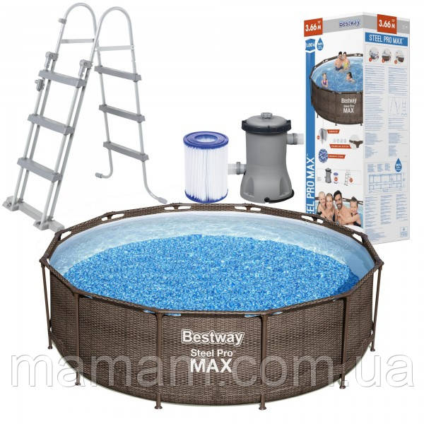 Каркасний басейн Bestway 56709, розмір 366 x 100 см з фільтрувальним насосом і драбиною, фото 1