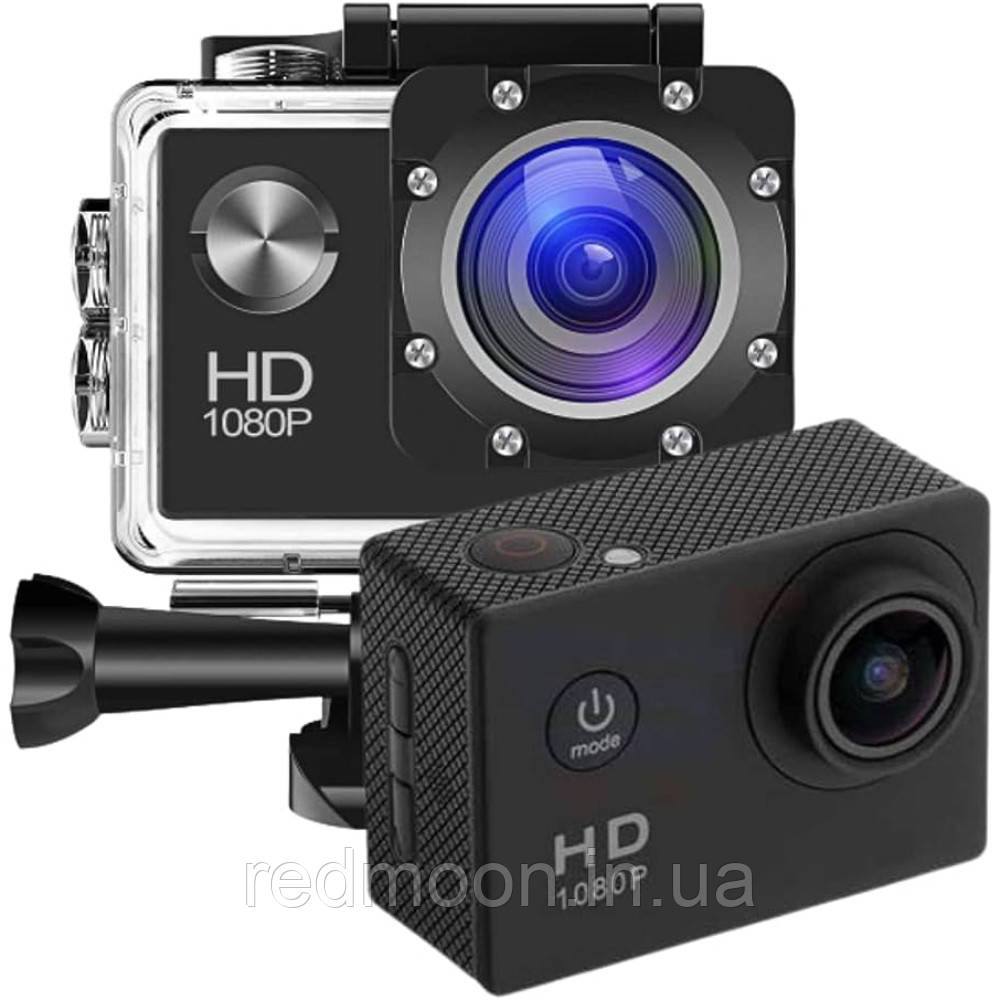 Екшн камера HD 1080P, A7, водонепроникна / Спортивна екшнкамера з набором кріплень та боксом, фото 1