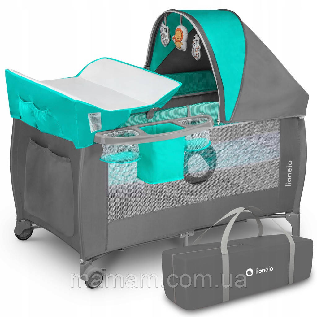 Ліжечко-манеж Lionelo Sven Plus Turquoise/Grey, фото 1
