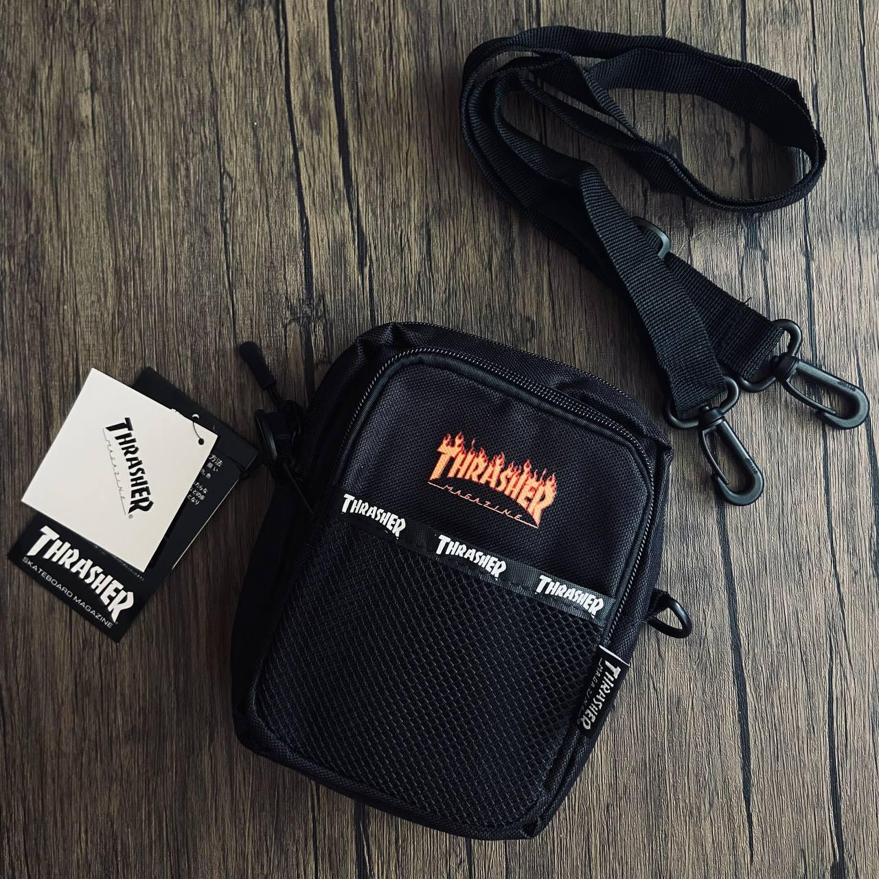 Сумка чоловіча Thrasher барсетка мессенджер через плече чорна бананка трешер. Люкс