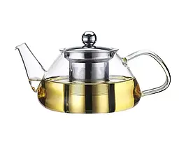 Чайник скляний вогнетривкий МОЖНА НА ГАЗ Kamille 700 мл зі знімним ситечком KM-0782 M