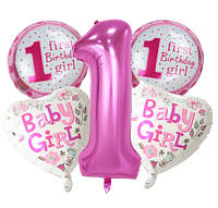 Набор фольгированных шаров First Birthday Girl для первого дня рождения 5 шт.