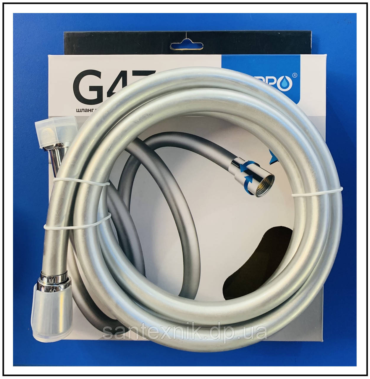 G47 Шланг для душу GAPPO сріблястий із підшипниками 1,5м (обертальна гайка 360), фото 1